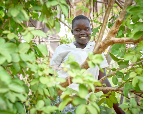 A girl harvests guava in a tree at the Loreto Girls Secondary School in Maker Kuei, Rumbek, South Sudan. The school educates girls from throughout Africa's newest country.